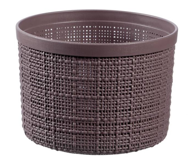 Basket with lid Jute round 2L Ø17x13cm purple-brown