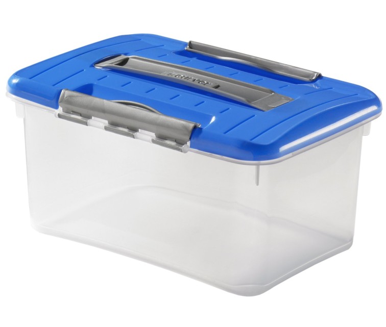 Box with lid and handle Hobby Optima 15L 37,4x28x21cm transparent/blue