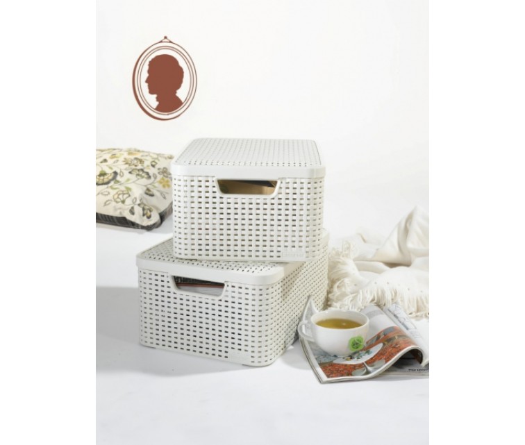 Box with lid Style M 39,3x29,3x18,7cm cream