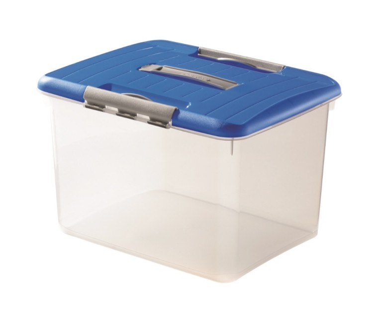 Box with lid and handle Hobby Optima 30L 42,8x34x28,1cm transparent/blue