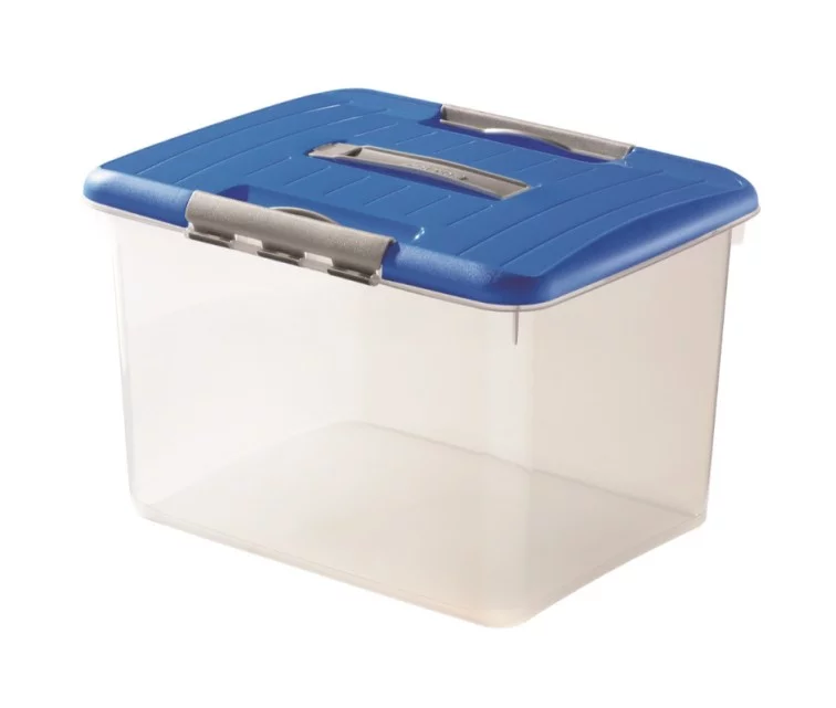 Kast kaane ja käepidemega Hobby Optima 30L 42,8x34x28,1cm läbipaistev/sinine Kast kaane ja käepidemega Hobby Optima 30L 42,8x34x28,1cm läbipaistev/sinine