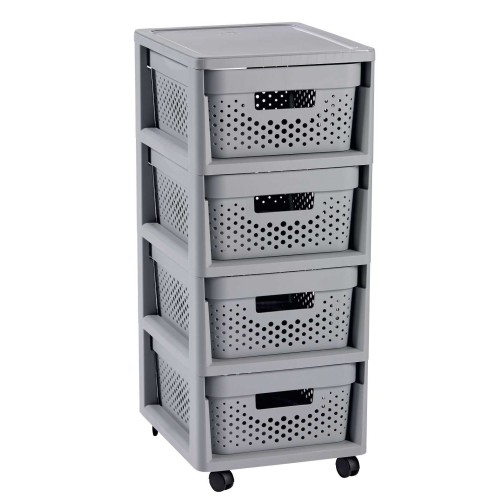 Kumode uz riteņiem ar 4 caurumotām kastēm 11L Infinity 30x36x69cm pelēka