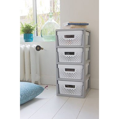 Kumode uz riteņiem ar 4 caurumotām kastēm 11L Infinity 30x36x69cm pelēka/balta