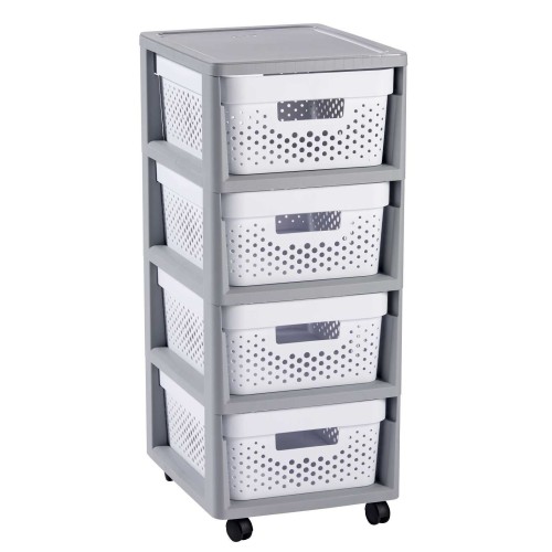 Kumode uz riteņiem ar 4 caurumotām kastēm 11L Infinity 30x36x69cm pelēka/balta Kumode uz riteņiem ar 4 caurumotām kastēm 11L Infinity 30x36x69cm pelēka/balta