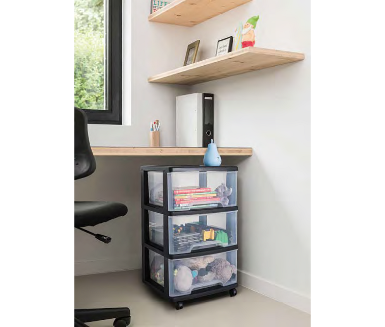 Atvilktņu sistēma ar 5 atvilktnēm 20L Drawer System 37x39x100cm melna/caurspīdīga