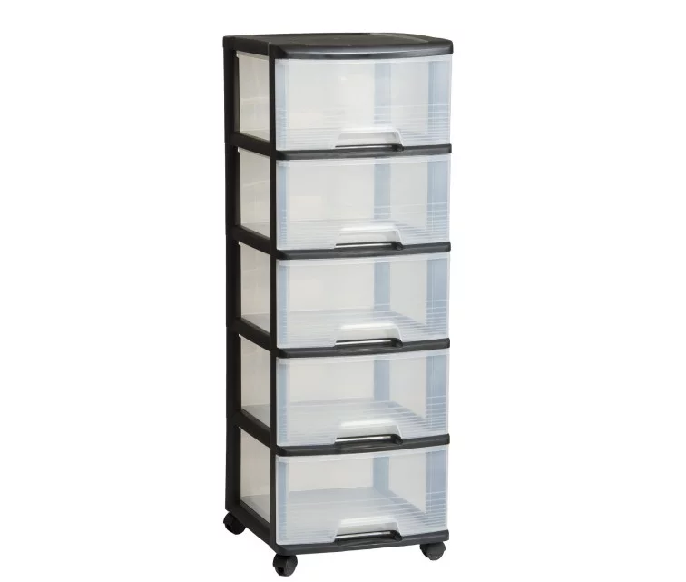 Atvilktņu sistēma ar 5 atvilktnēm 20L Drawer System 37x39x100cm melna/caurspīdīga Atvilktņu sistēma ar 5 atvilktnēm 20L Drawer System 37x39x100cm melna/caurspīdīga