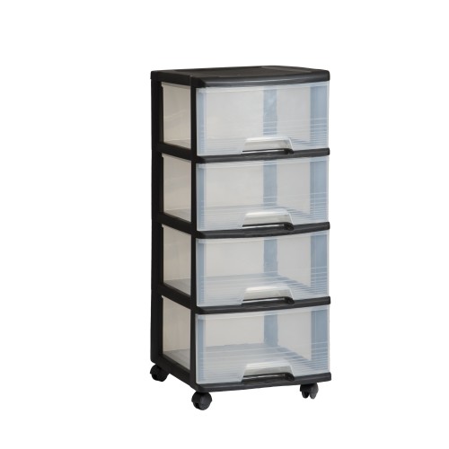 Atvilktņu sistēma ar 4 atvilktnēm 20L Drawer System 37x39x80,5cm melna/caurspīdīga Atvilktņu sistēma ar 4 atvilktnēm 20L Drawer System 37x39x80,5cm melna/caurspīdīga