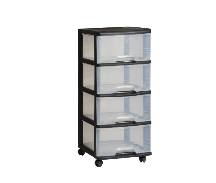 Atvilktņu sistēma ar 4 atvilktnēm 20L Drawer System 37x39x80,5cm melna/caurspīdīga