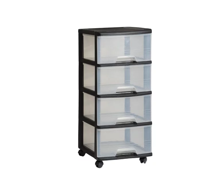 Atvilktņu sistēma ar 4 atvilktnēm 20L Drawer System 37x39x80,5cm melna/caurspīdīga Atvilktņu sistēma ar 4 atvilktnēm 20L Drawer System 37x39x80,5cm melna/caurspīdīga