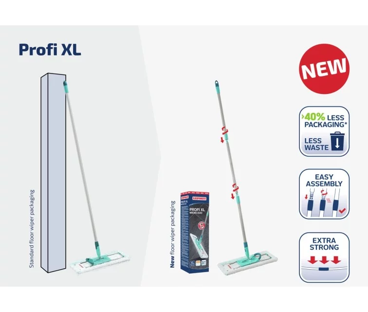 LEIFHEIT Grīdas birste ar saliekamu kātu kastē Profi XL micro duo 42cm LEIFHEIT Grīdas birste ar saliekamu kātu kastē Profi XL micro duo 42cm