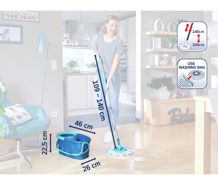 LEIFHEIT Floor Cleaning Set Rotation Disc Mop Ergo + gr. wash up to. Power Cleaner 1L