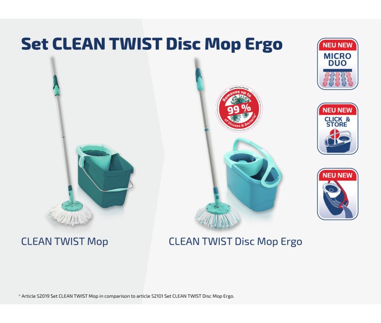 LEIFHEIT Grīdas uzkopšanas komplekts Clean Twist Disc Mop Ergo