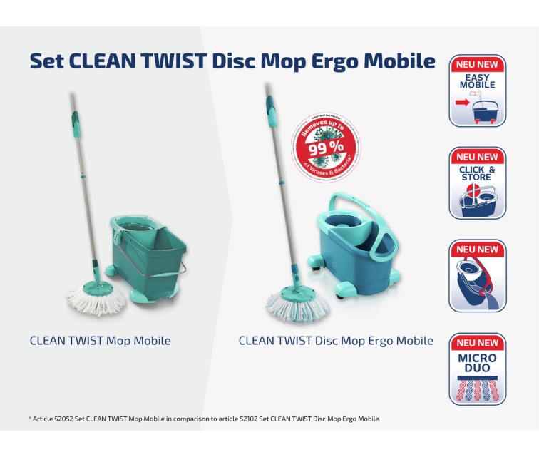 LEIFHEIT Grīdas uzkopšanas komplekts Clean Twist Disc Mop Ergo Mobile