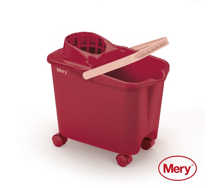 Bucket 14L with push-on wheels red