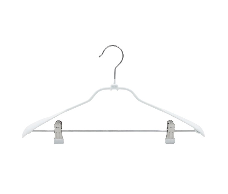 Clothes rack metal with clips and PVC-coated white