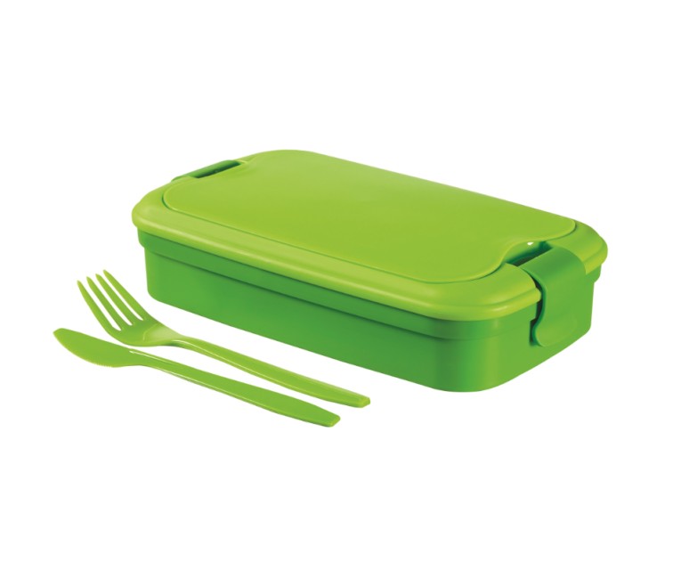 Food bowl rectangle with cutlery 1,4L Lunch&Go green