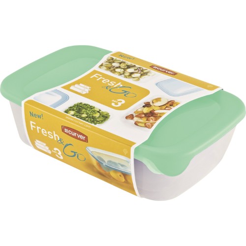 Toidukausside komplekt 3 ristkülikukujuline 2+1+0,5L Fresh&Go roheline Toidukausside komplekt 3 ristkülikukujuline 2+1+0,5L Fresh&Go roheline