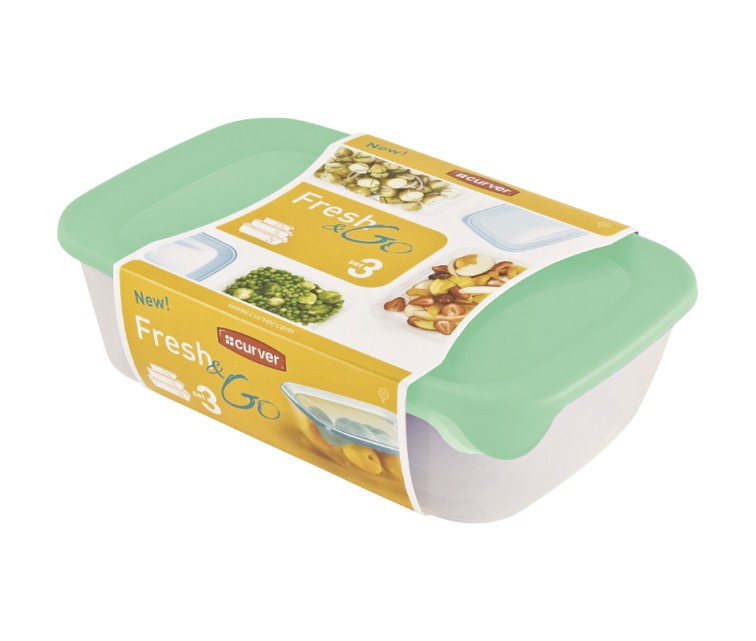 Food bowl set of 3 rectangular 2+1+0,5L Fresh&Go green