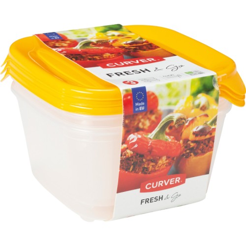 Food bowl set of 3, square 3x1,2L Fresh&Go yellow