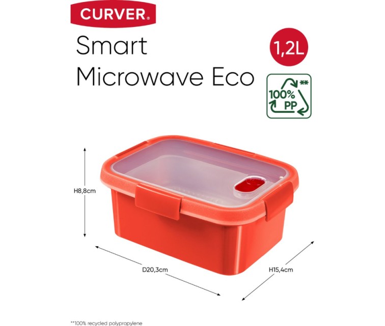 Pārtikas trauks Steamer taisnstūris 1,2L Smart Eco Microwave 20,3x15,4x8,8cm sarkans