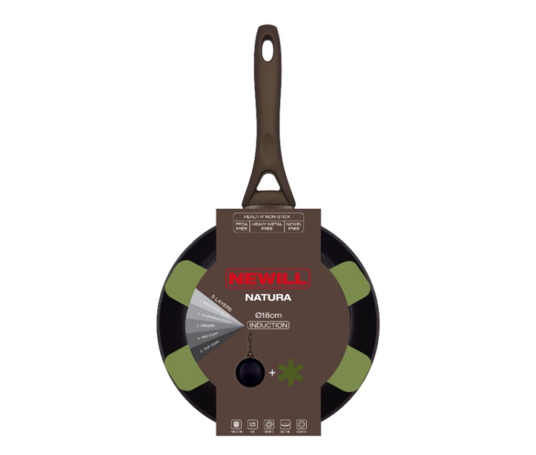 Natura Ø18cm induction brown frying pan with guard