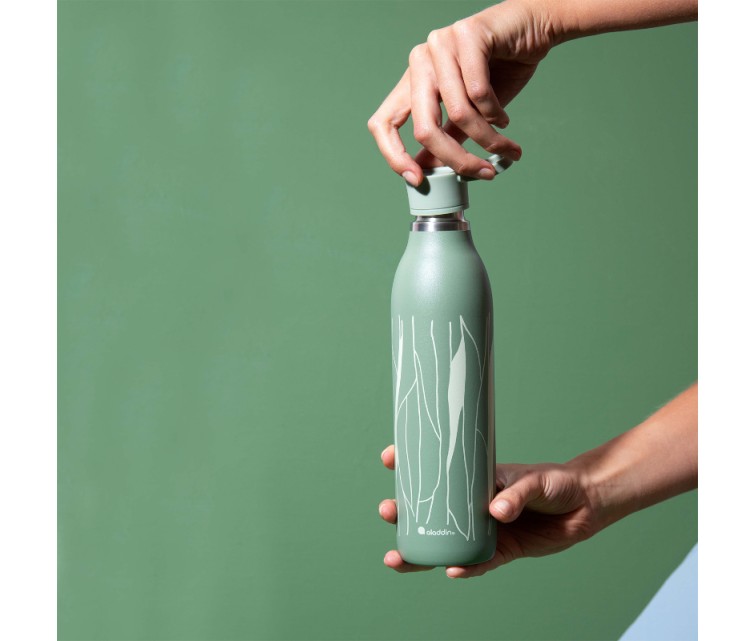 CityLoop Thermavac eCycle Water Bottle 0.6L recycled stainless. Steel / Greyish Green Leaf