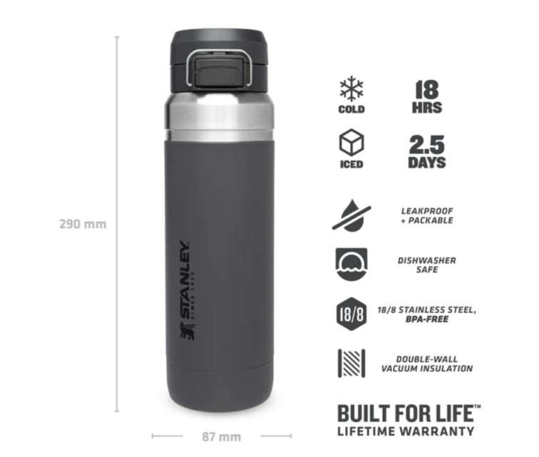 Termopudele The Quick Flip Water Bottle Go 1,06L tumši pelēka