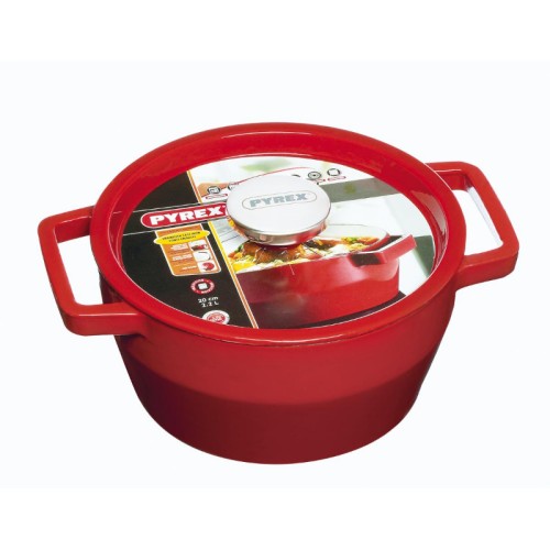 Чугунная кастрюля 2,2 л Pyrex круглая Ø20 см красная Чугунная кастрюля 2,2 л Pyrex круглая Ø20 см красная