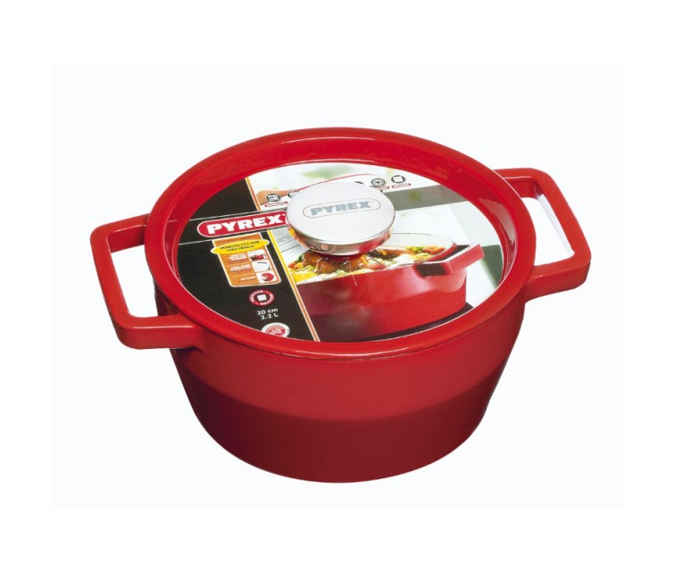 Katls 2.2L PYREX apaļš čuguna/Ø20cm/sarkans