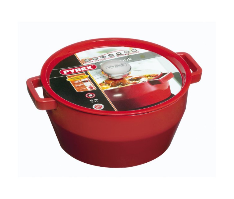 Katls 6.3L PYREX apaļš čuguna/Ø28cm/sarkans