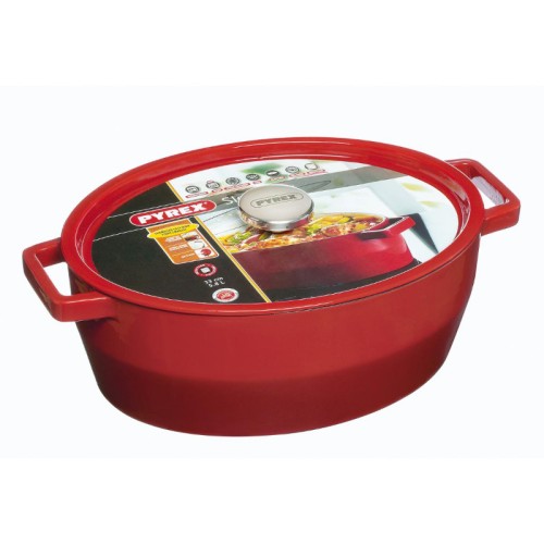 Чугунная кастрюля 5,8 л Pyrex овальная 33x25 см красная Чугунная кастрюля 5,8 л Pyrex овальная 33x25 см красная