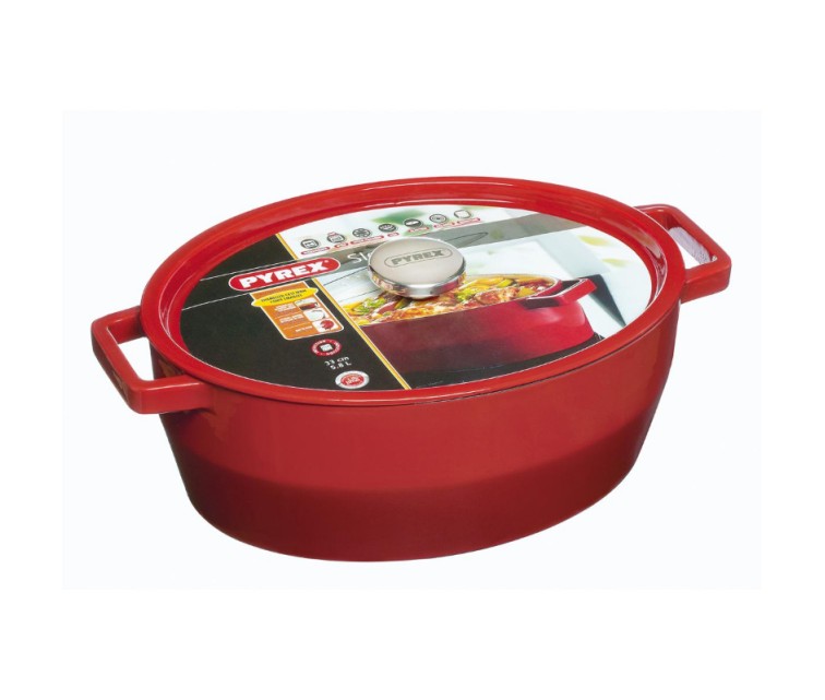 Pot 5.8L PYREX oval cast iron 33cm/red