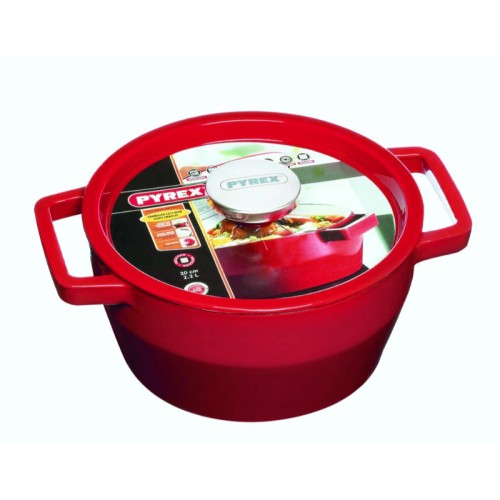 Чугунная кастрюля 3,6 л Pyrex круглая Ø24 см красная Чугунная кастрюля 3,6 л Pyrex круглая Ø24 см красная