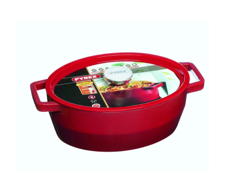 Кастрюля 3,8л PYREX овальная чугунная 29см / красная