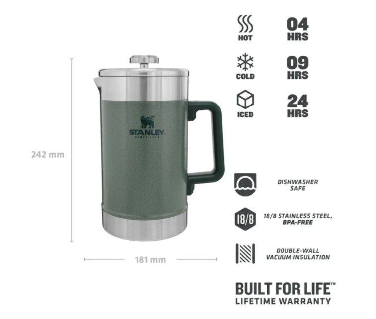 Kafijas nospiežamā termokanna The Stay-Hot French Press 1,4L zaļa