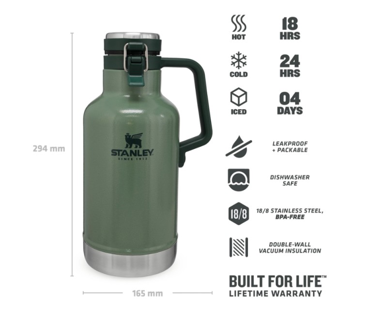 Alus krūka The Easy-Pour Growler Classic 1,9L zaļa