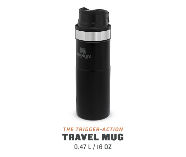 Termokrūze The Trigger-Action Travel Mug Classic 0,47L matēti melna Termokrūze The Trigger-Action Travel Mug Classic 0,47L matēti melna