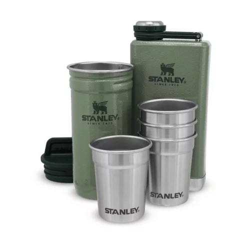 Dāvanu komplekts The Pre-Party Shot Glass + Flask Set, degvīna glāzītes 4gb 50mL un blašķe 0,23L zaļš