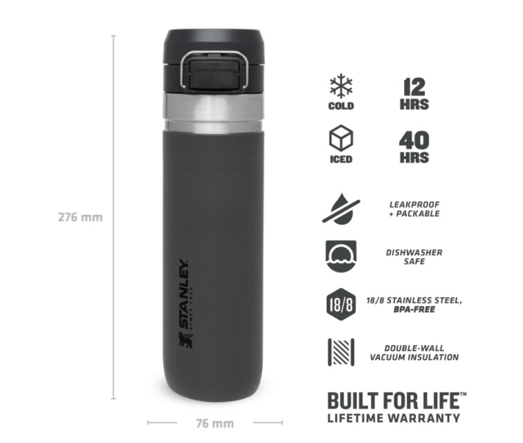 Termopudele The Quick Flip Water Bottle Go 0,71L tumši pelēka