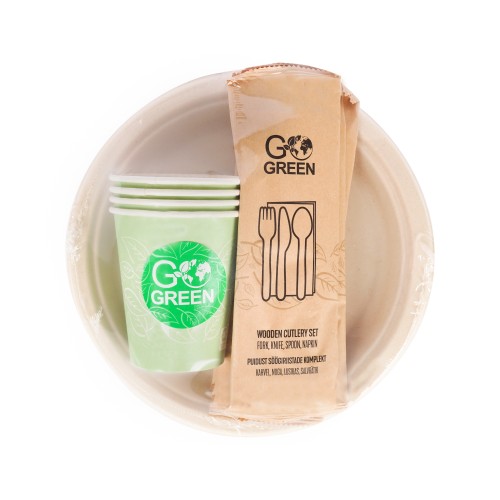 Kompostējams piknika trauku komplekts 4 personām Go Green/ 0,14kg Kompostējams piknika trauku komplekts 4 personām Go Green/ 0,14kg