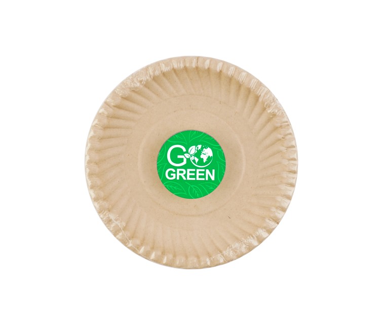 Compostable sugar cane plates with Go Green pattern Ø15cm 10 pcs/0,08kg