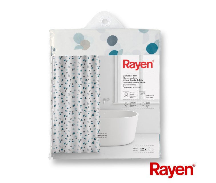 Shower curtain 180x200cm white/blue, polyester