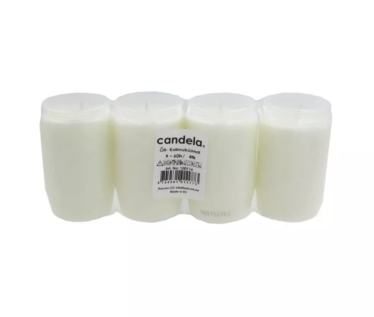 Kapu sveces eļļas 4 gab. komplekts, degšanas ilgums ~60h, balta