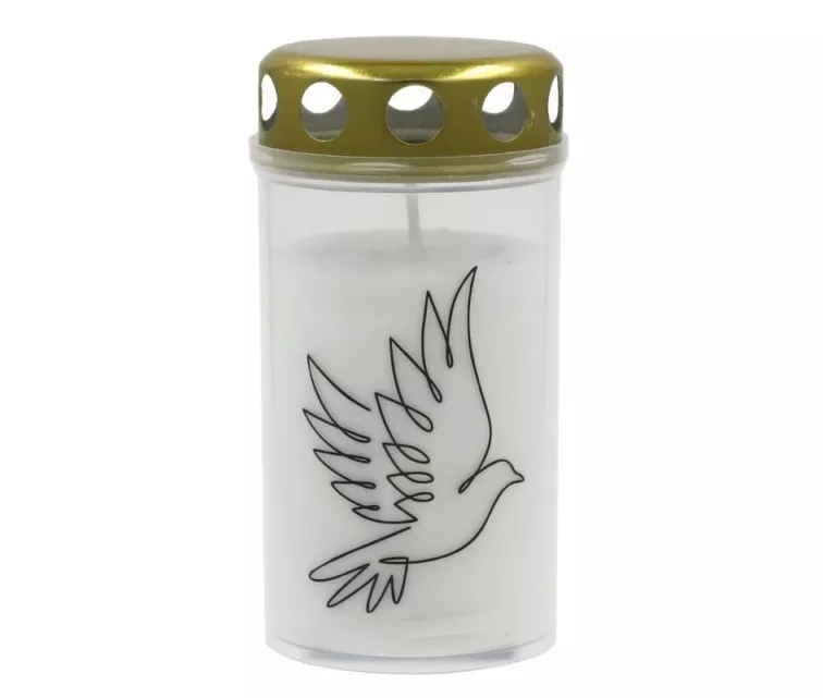 Kapu svece ar vāciņu 5,6x11,5cm, degšanas ilgums ~40h, balta ar mix apdruku