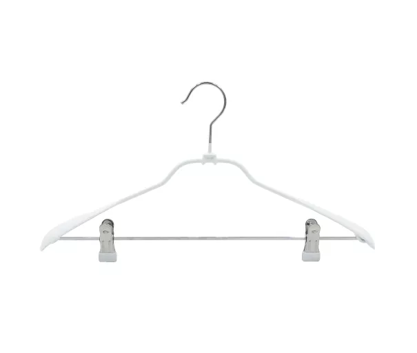 Clothes rack metal with clips and PVC-coated white