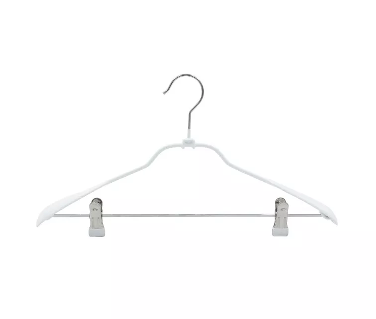 Drēbju pakaramais metāla ar klipšiem un PVC pārklājumu balts