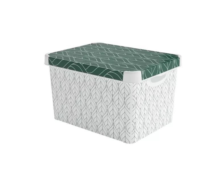 Box with lid Deco Stockholm L 39.5x29.5x23.5cm Green Leaves