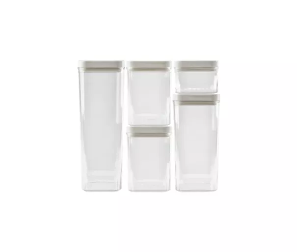 Dry food storage container set 0.5L+2x1.2L+1.8L+2.4L Kara transparent/white