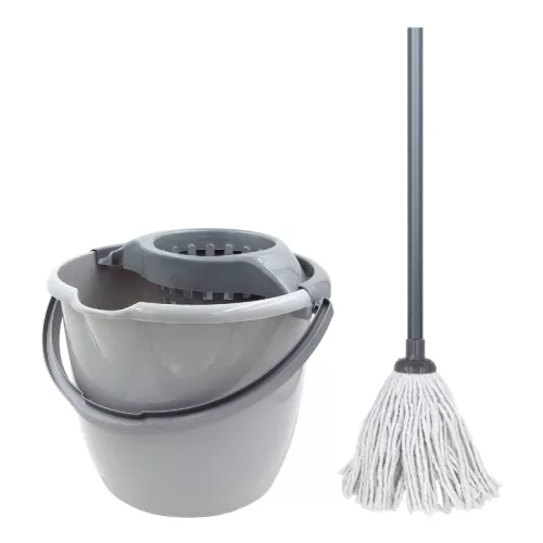 Spainis apaļš 12L ar nospiežamo, metāla rokturi un mopa komplekts 