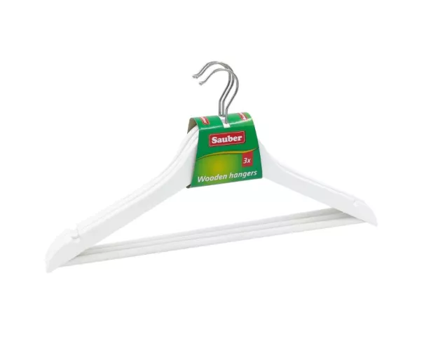 Medinės pakabos drabužiams, 3 vnt., balta